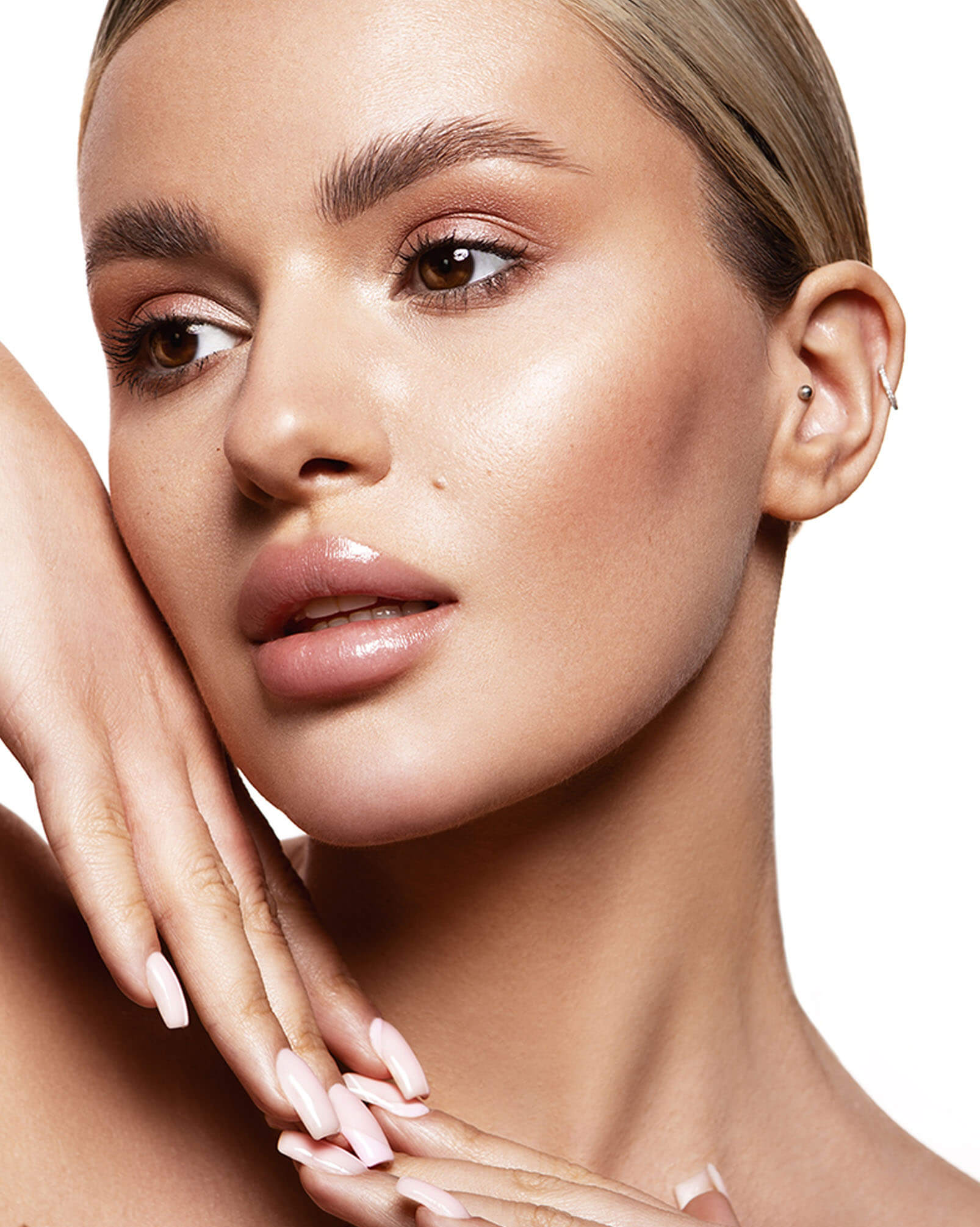 Woman touching her face